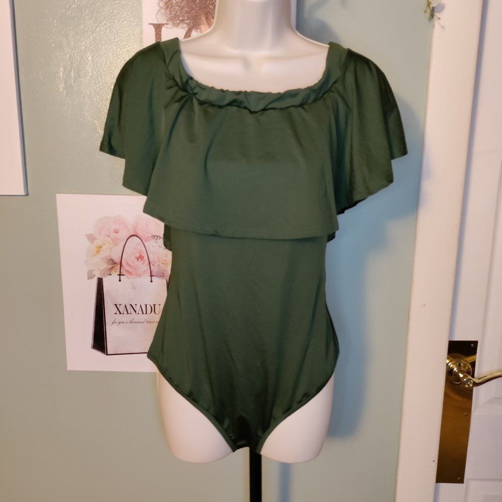 Vintage Style Off Shoulder Ruffled One Piece Bodysuit